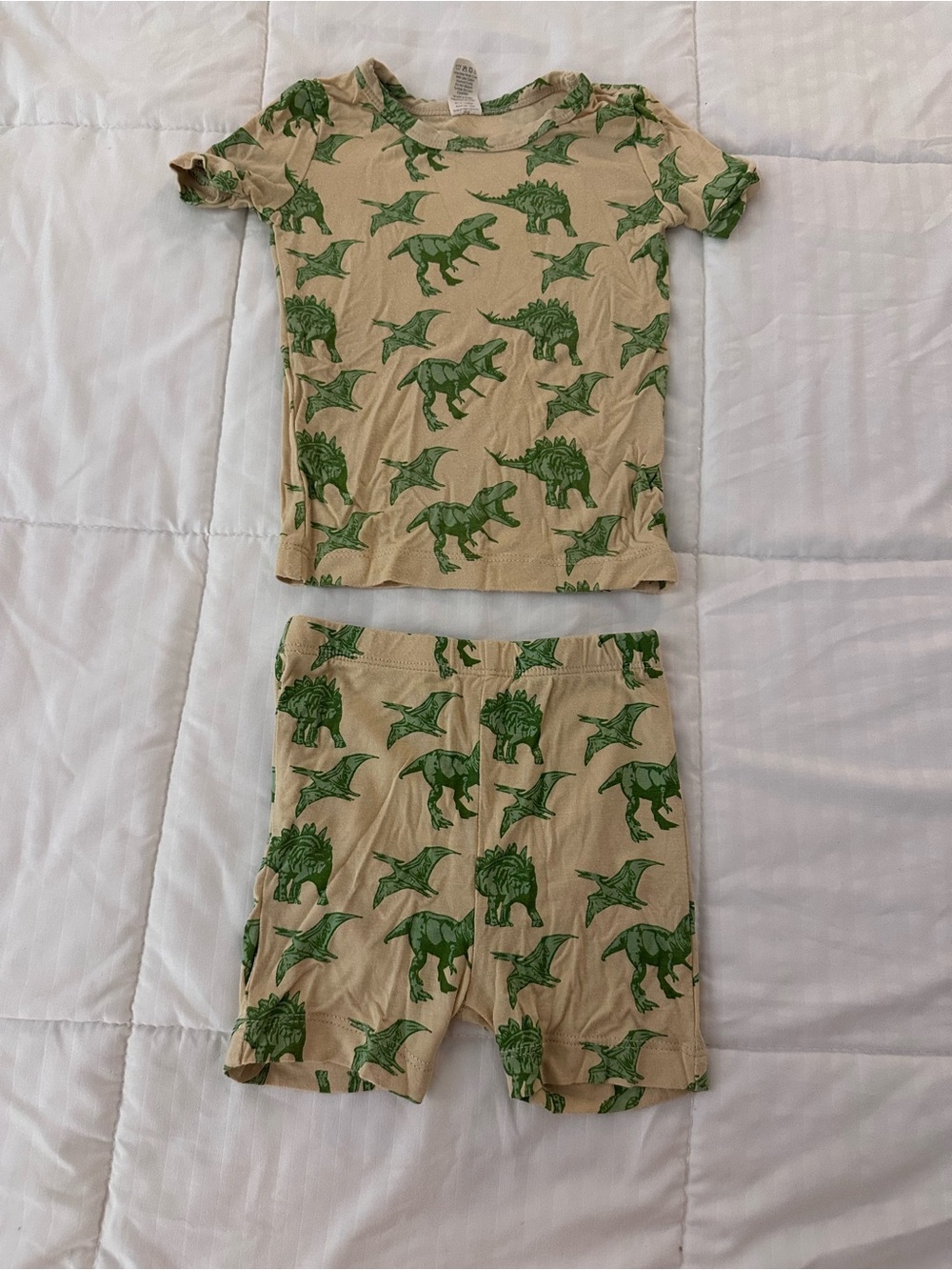 kate quinn Beige Pajama Set with Green Dinosaur Print
